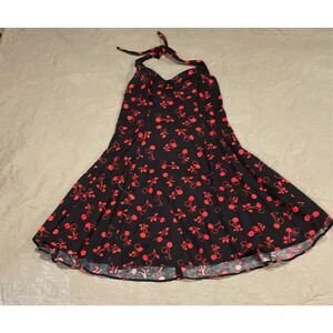 Heartbreaker Y2K Cherry Black Cotton Halter Rockabilly Goth Dress XL
